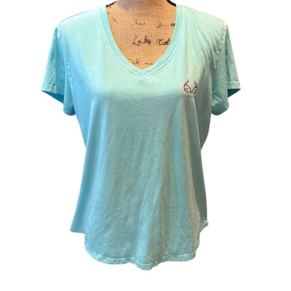Ocean + Coast Women's V-Neck T-Shirt Green Size L Casual Short Sleeve - Picture 1 of 8